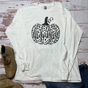 Thankful leopard print‎ white long sleeve T-shirt unisex sizing